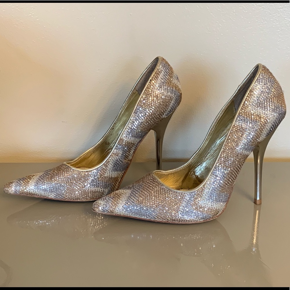 Aldo Silver and Gold Metallic Chevron Pumps